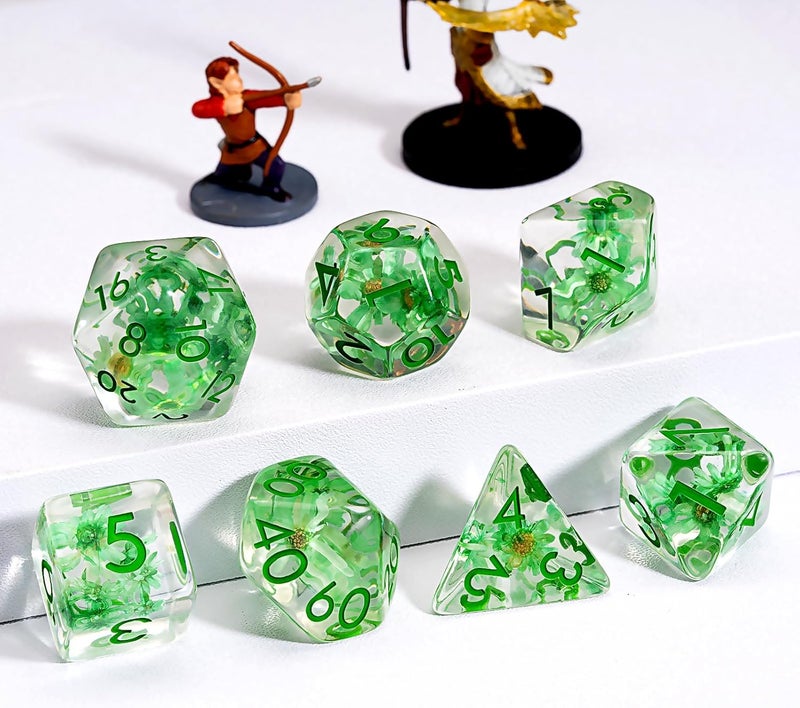 weyano DND Resin Flower Dice Set, D&D Polyhedral Dice for Dungeons and Dragons RPG, MTG Role Playing Games D and D Dice 7pc D20 D12 D10 D8 D6 D4 - Image 4